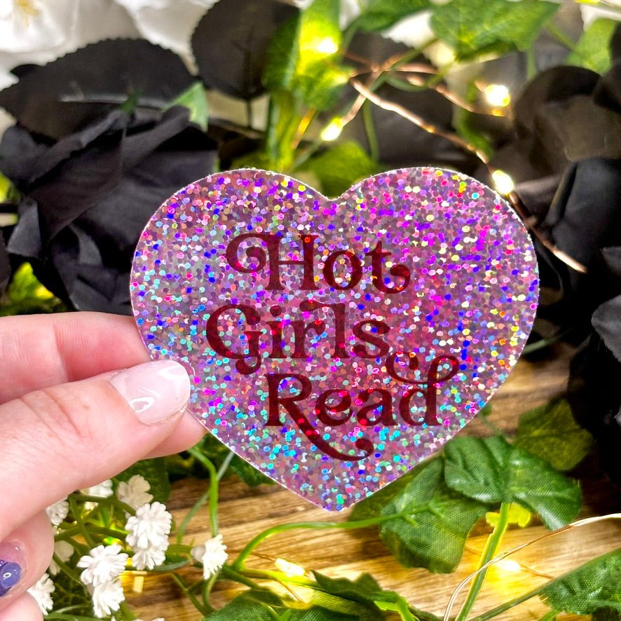 Hot Girls Read Heart Glitter Sticker - Awfullynerdy.co