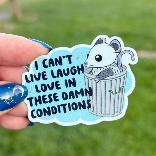 I Can't Live Laugh Love In These Conditions Crushed Glitter Sticker - Awfullynerdy.co