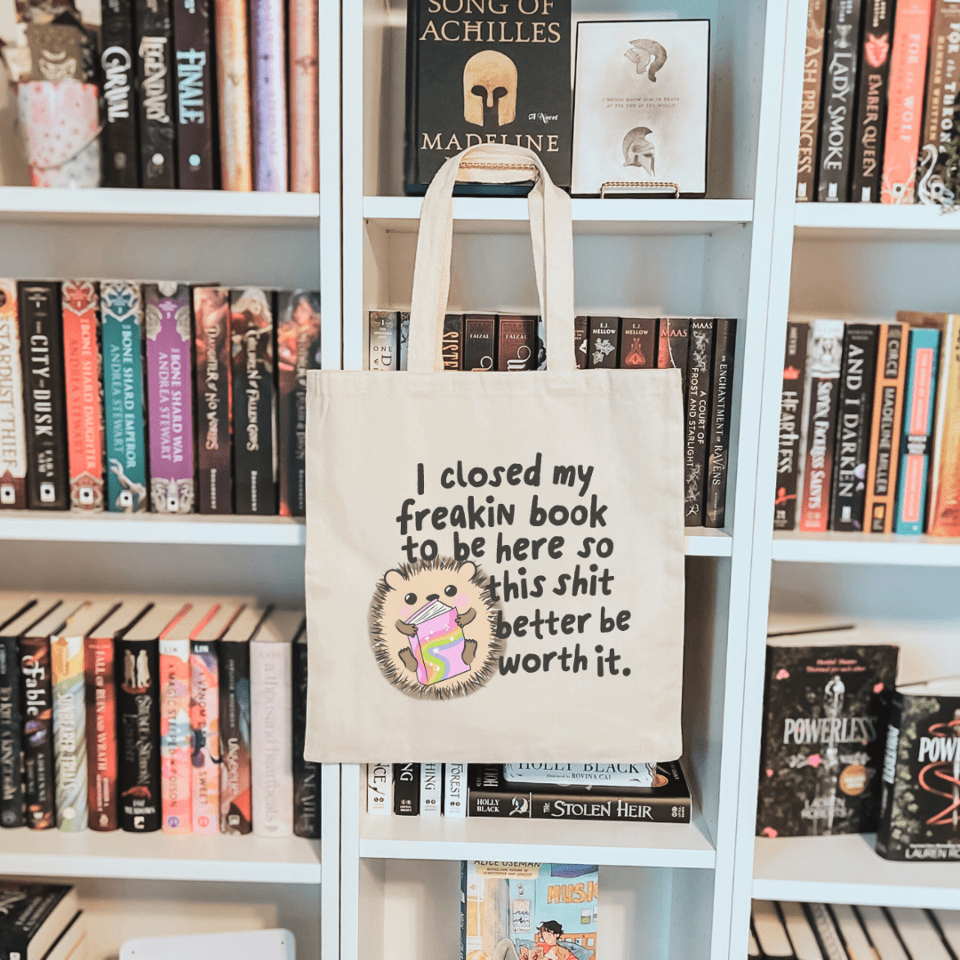 I Closed My Book to Be Here Hedgehog Sublimated Canvas Tote Bag - Awfullynerdy.co