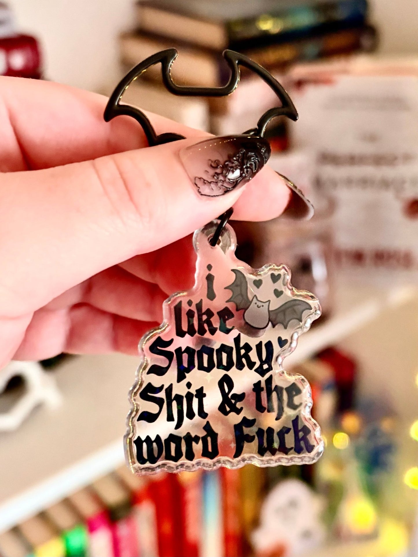 I Like Spooky Shit and the Word Fuck Batwing Keychain - Awfullynerdy.co