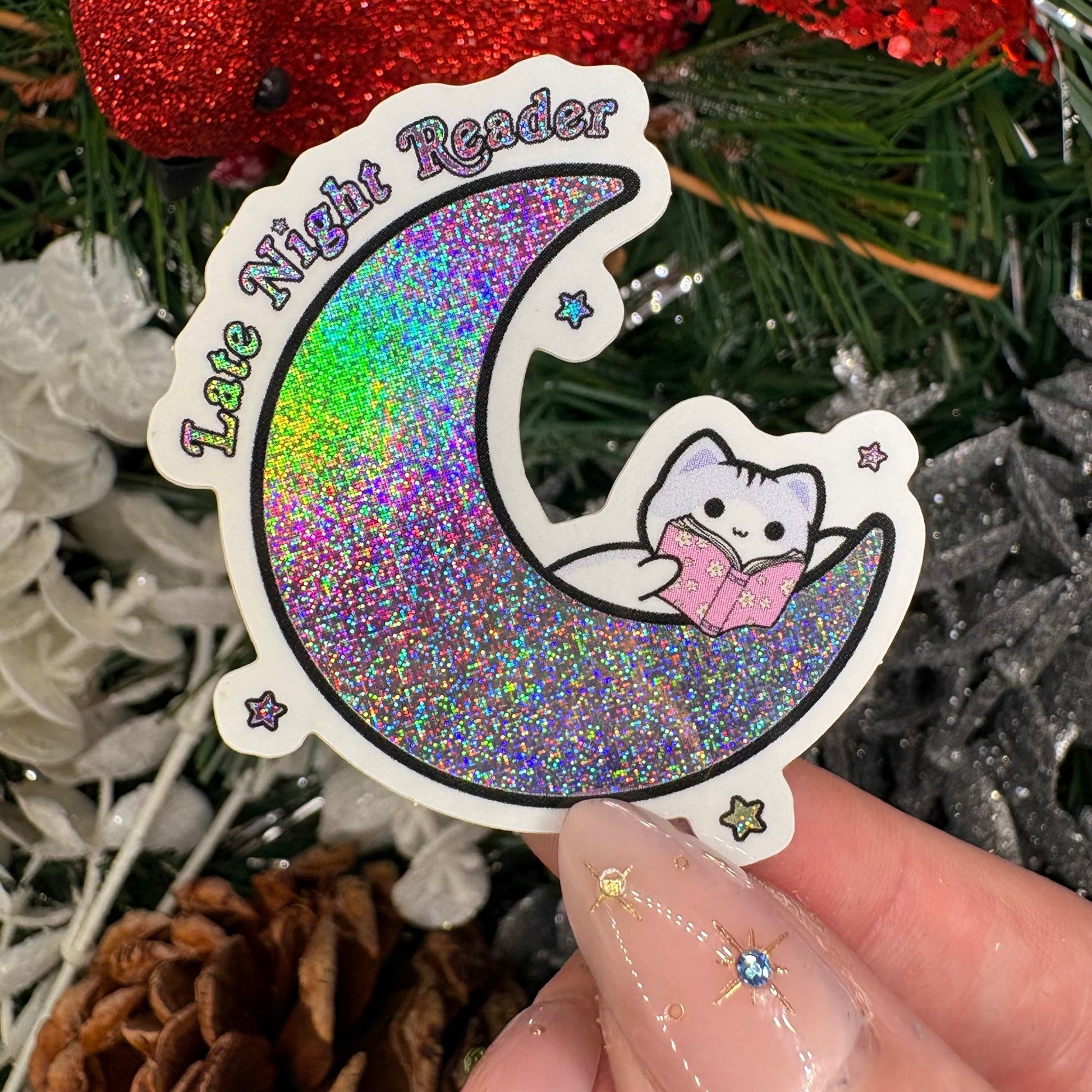 Late Night Reader Crescent Moon Crushed Glitter Sticker - Awfullynerdy.co