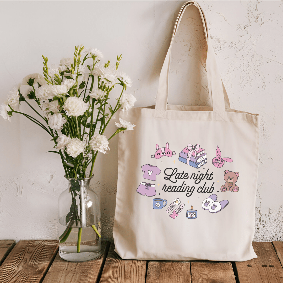 Late Night Reading Club Sublimated Canvas Tote Bag - Awfullynerdy.co