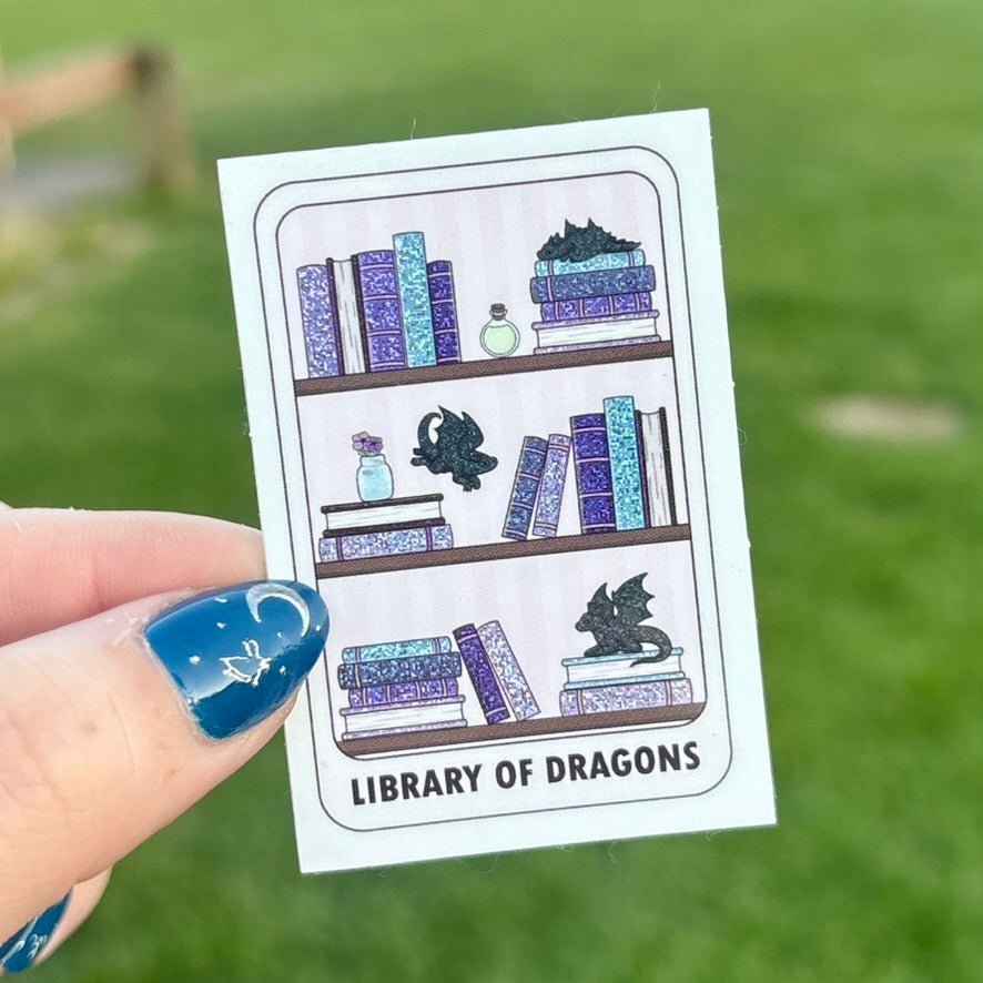 Library of Dragons Crushed Glitter Sticker - Awfullynerdy.co