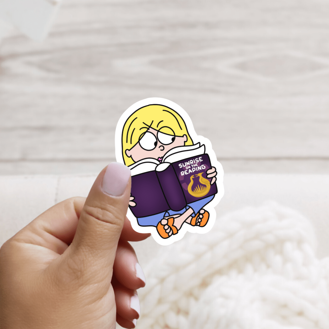 Lizzie Reading Sunrise on the Reaping Sticker - Awfullynerdy.co