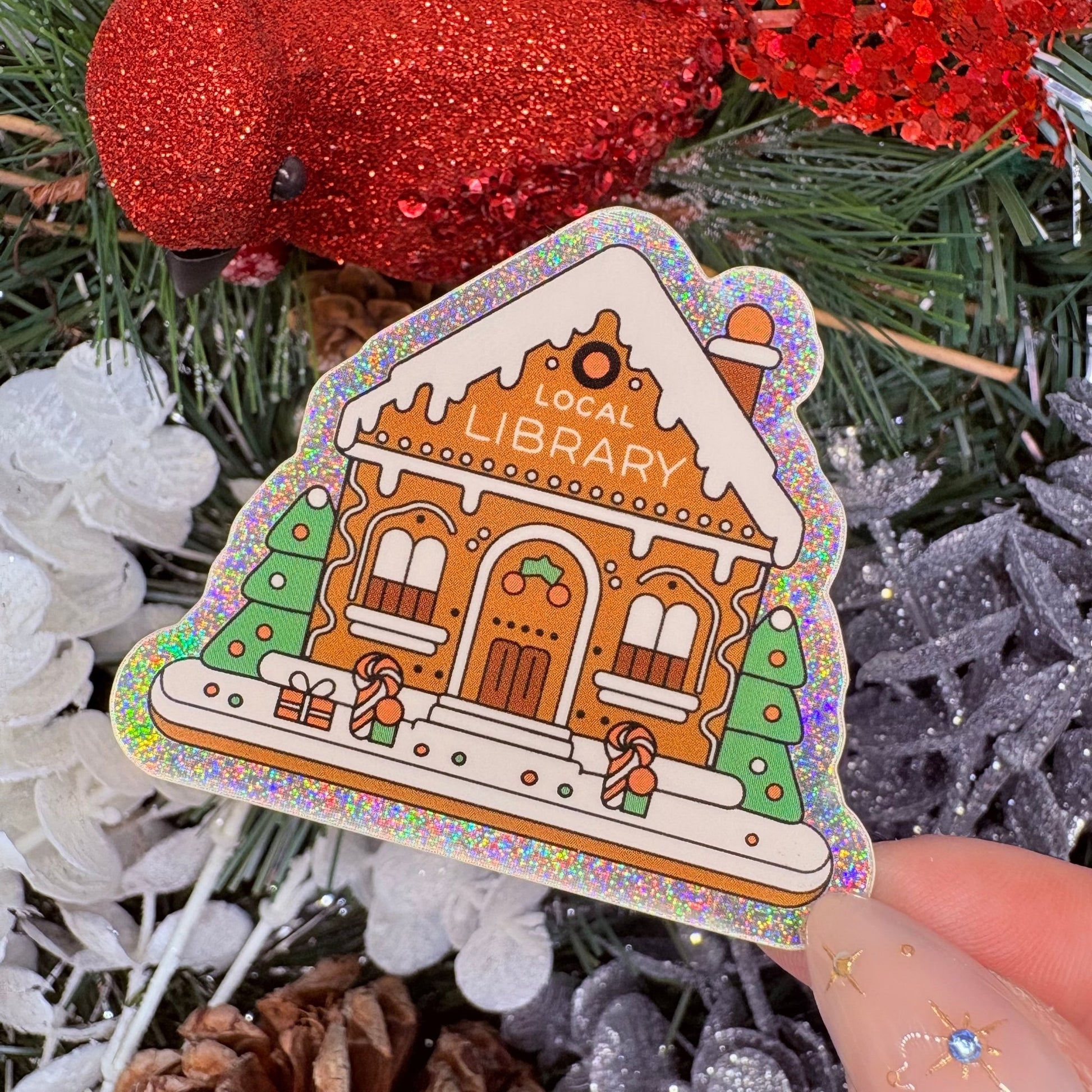Local Library Gingerbread House Crushed Glitter Sticker - Awfullynerdy.co