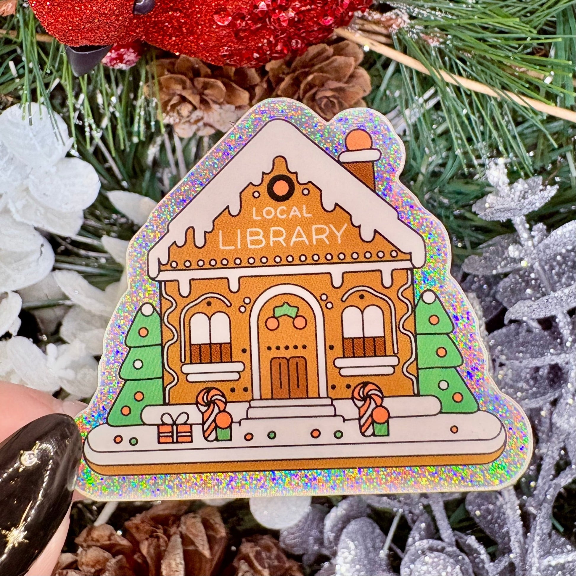 Local Library Gingerbread House Crushed Glitter Sticker - Awfullynerdy.co