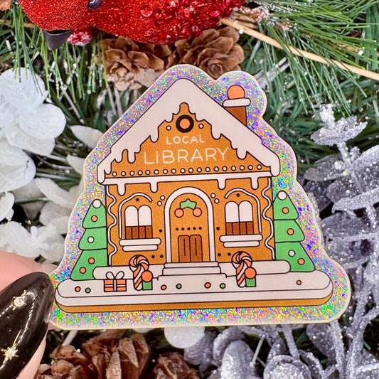 Local Library Gingerbread House Crushed Glitter Sticker - Awfullynerdy.co