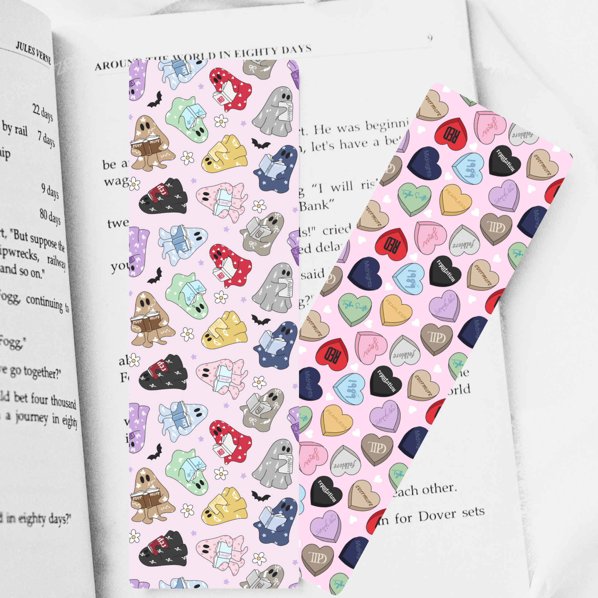Music Ghosts and Candy Hearts Inspired Dual - Sided Cardstock Bookmark - Awfullynerdy.co
