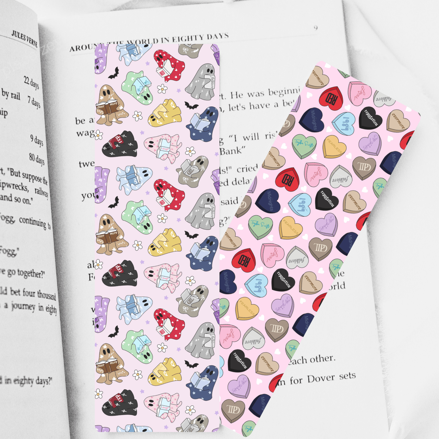 Music Ghosts and Candy Hearts Inspired Dual - Sided Cardstock Bookmark - Awfullynerdy.co
