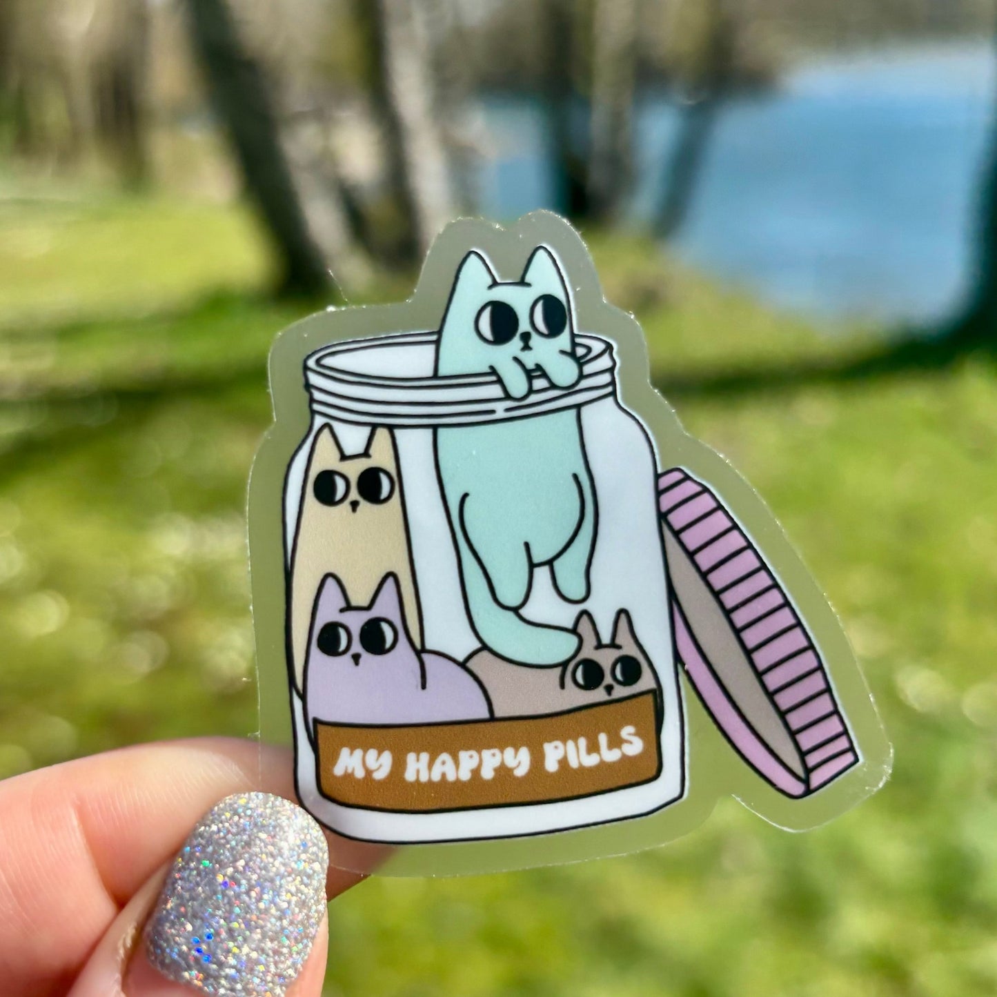 My Happy Pills Cat Sticker - Awfullynerdy.co