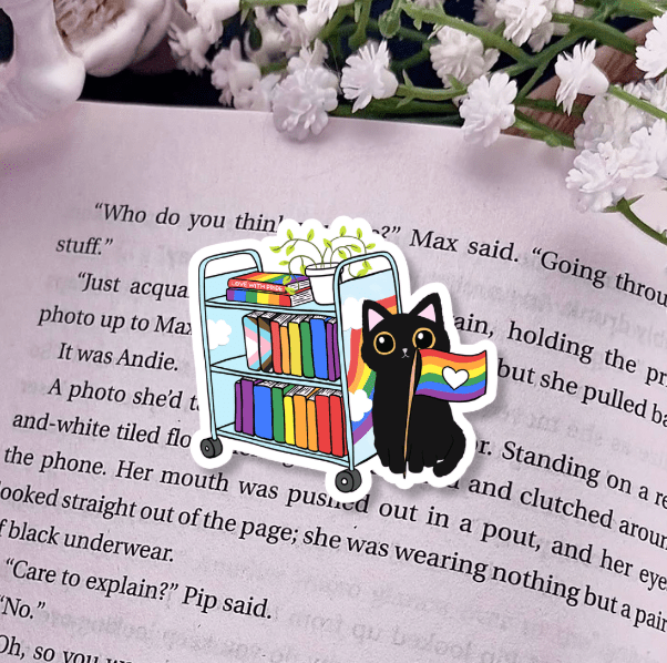 Pride Cat Library Cart Laminated Sticker - Awfullynerdy.co