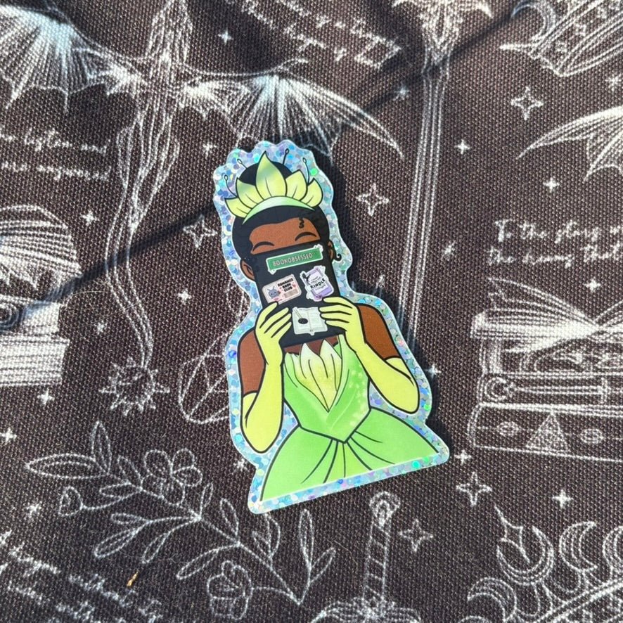 Princess and the Frog Reading a Kindle Edition Glitter Sticker - Awfullynerdy.co