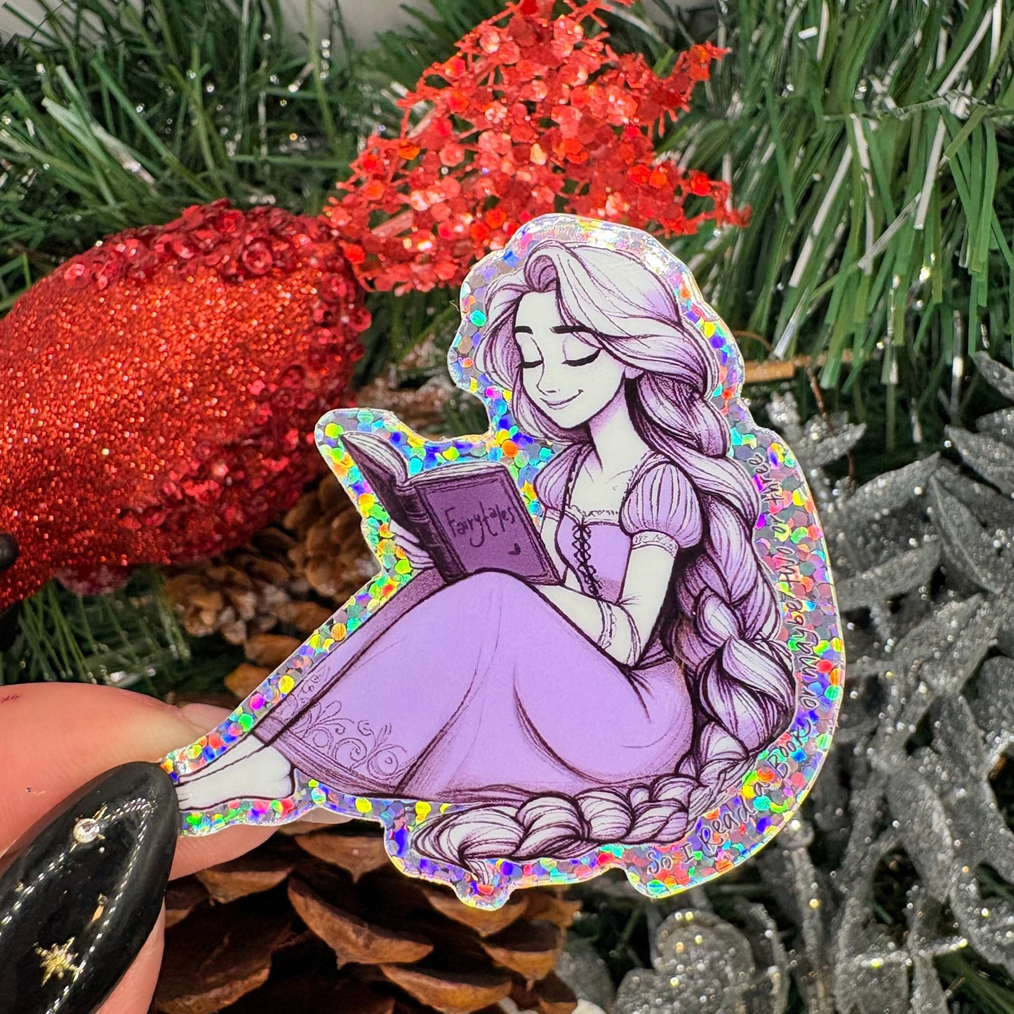 Princess Reading Fairytales Glitter Sticker - Awfullynerdy.co
