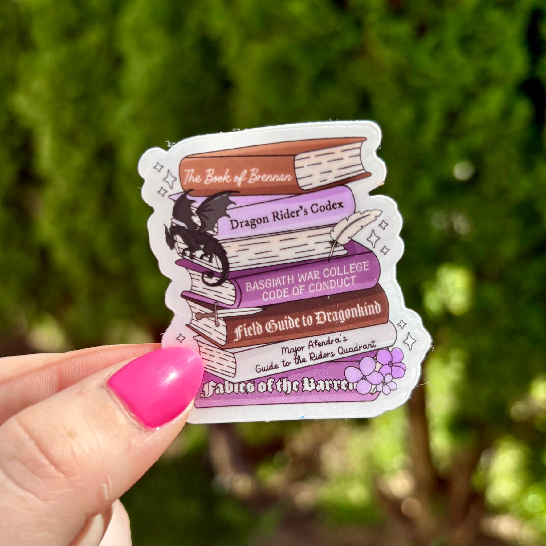 Purple Fourth Wing Inspired Bookshelf Clear Sticker - Awfullynerdy.co