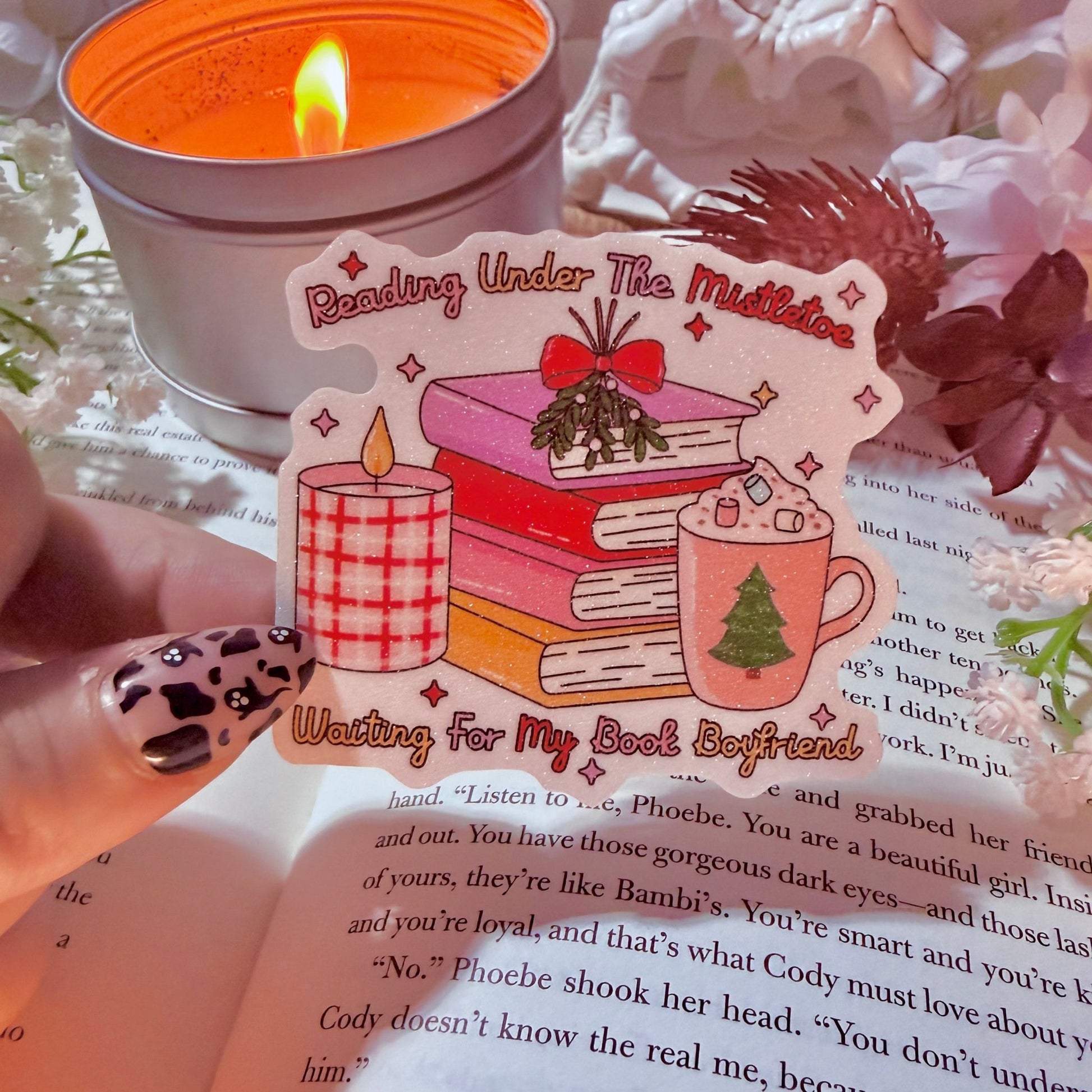 Reading Under the Mistletoe Waiting for my Book Boyfriend Sticker - Awfullynerdy.co
