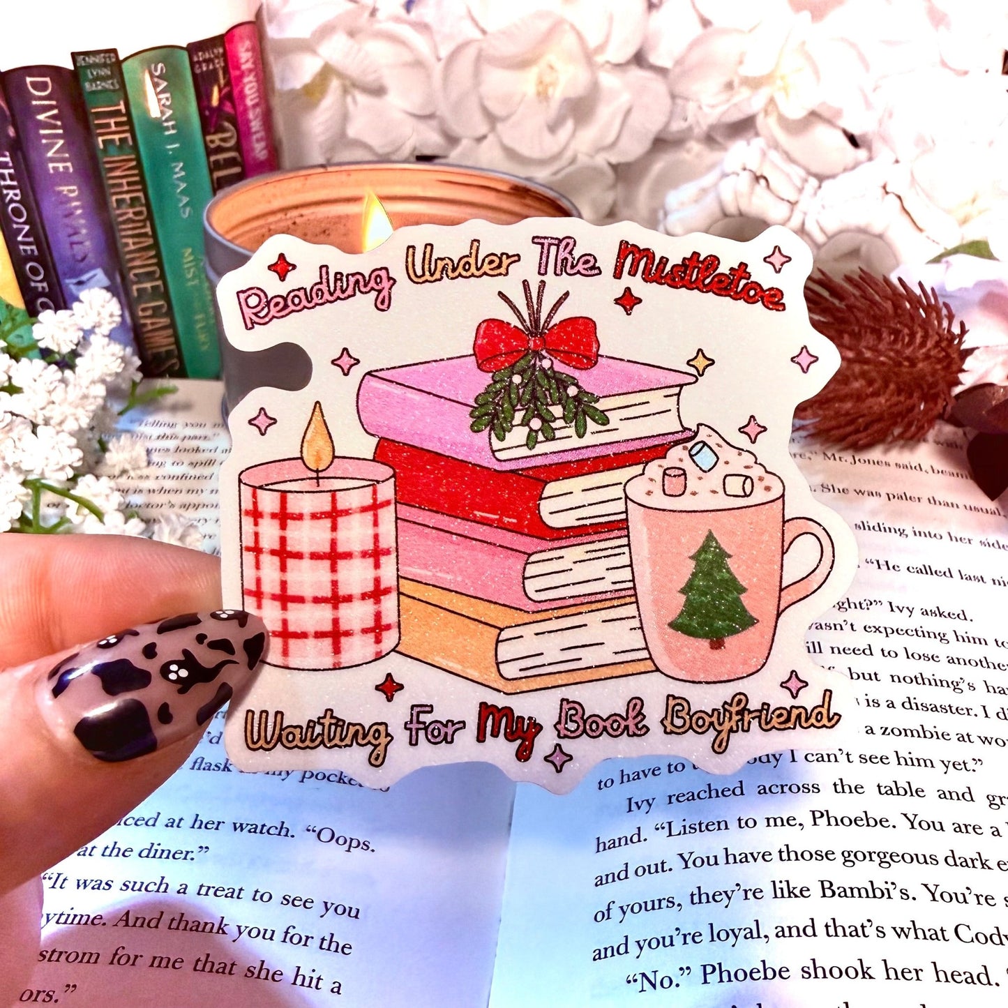 Reading Under the Mistletoe Waiting for my Book Boyfriend Sticker - Awfullynerdy.co
