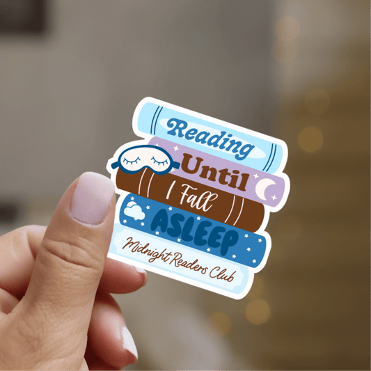 Reading Until I Fall Asleep Bookstack Sticker - Awfullynerdy.co