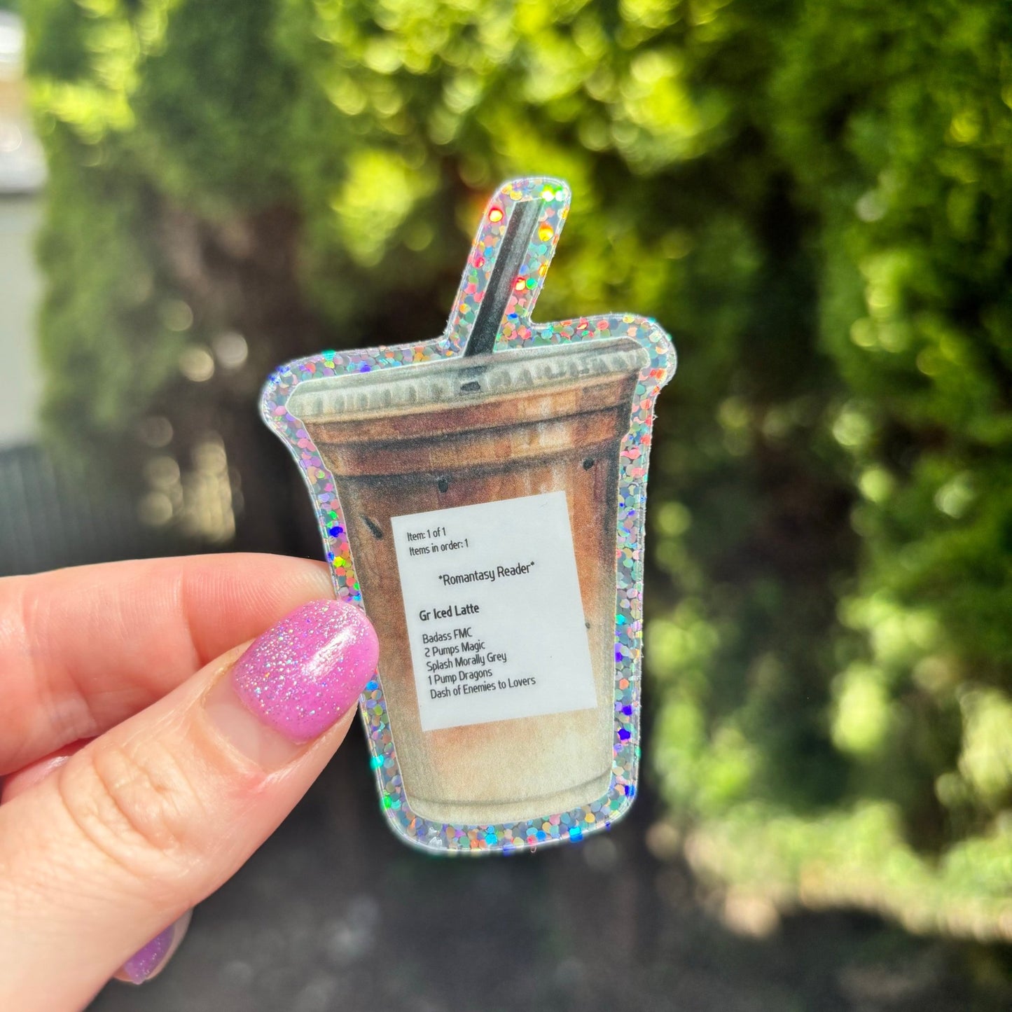 Romantasy Iced Coffee Glitter Sticker - Awfullynerdy.co