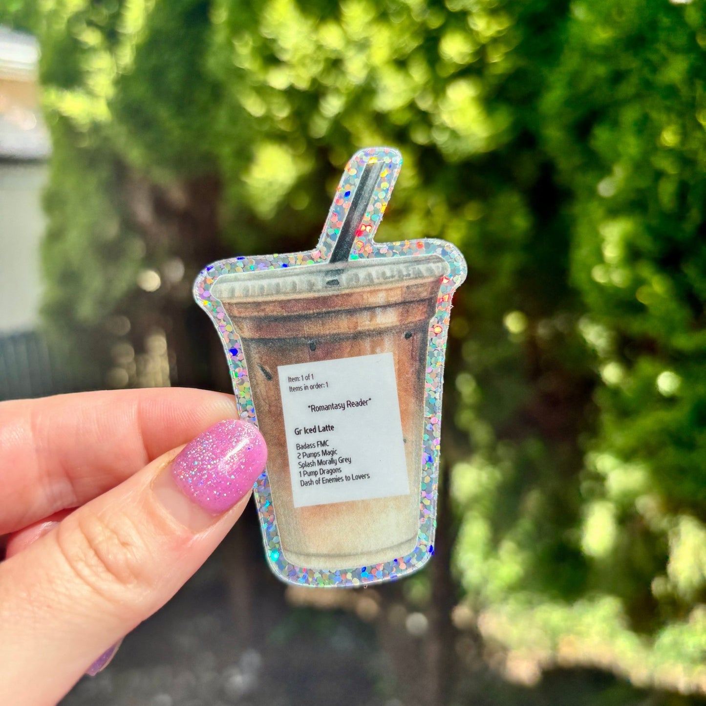 Romantasy Iced Coffee Glitter Sticker - Awfullynerdy.co