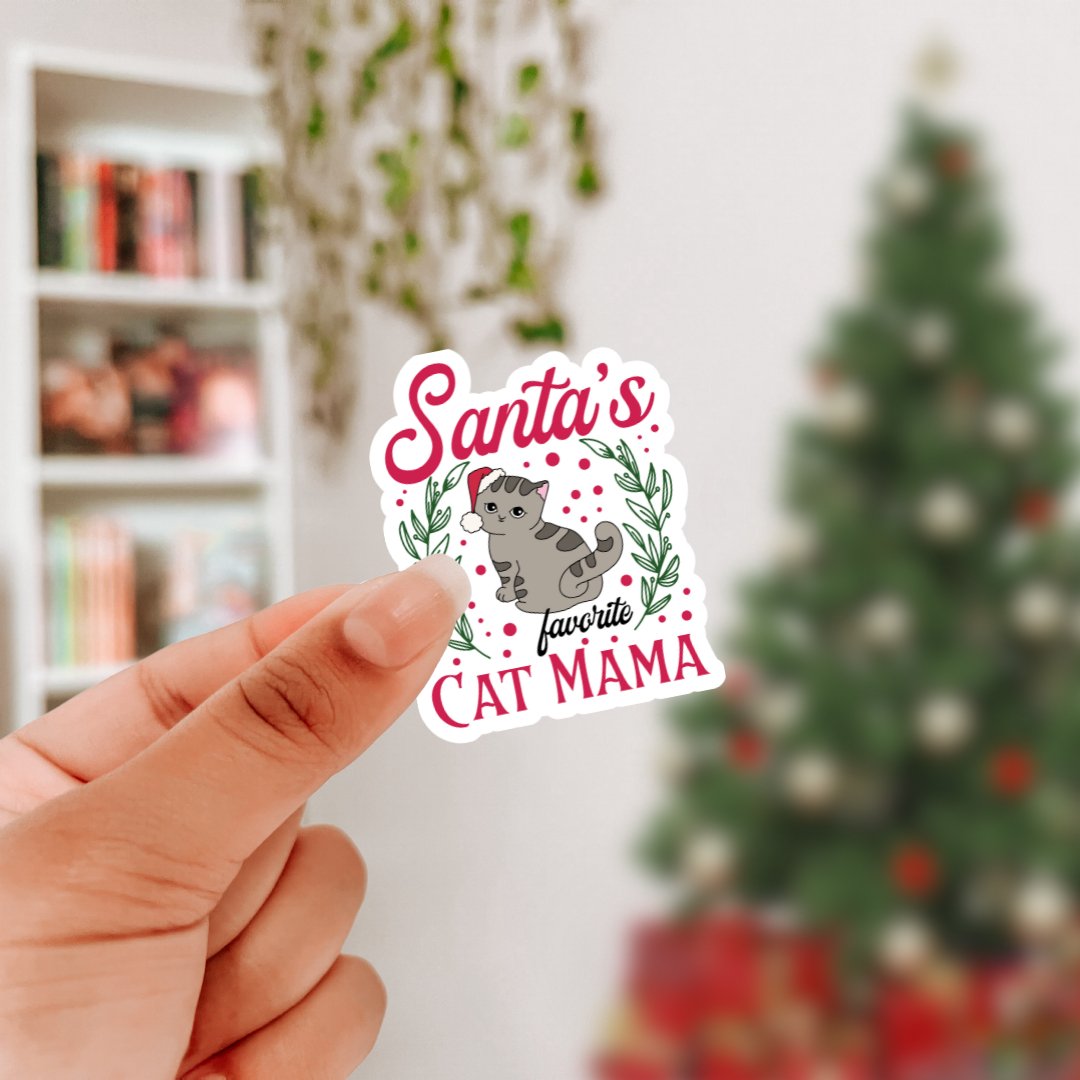 Santa's Favorite Cat Mama Sticker - Awfullynerdy.co