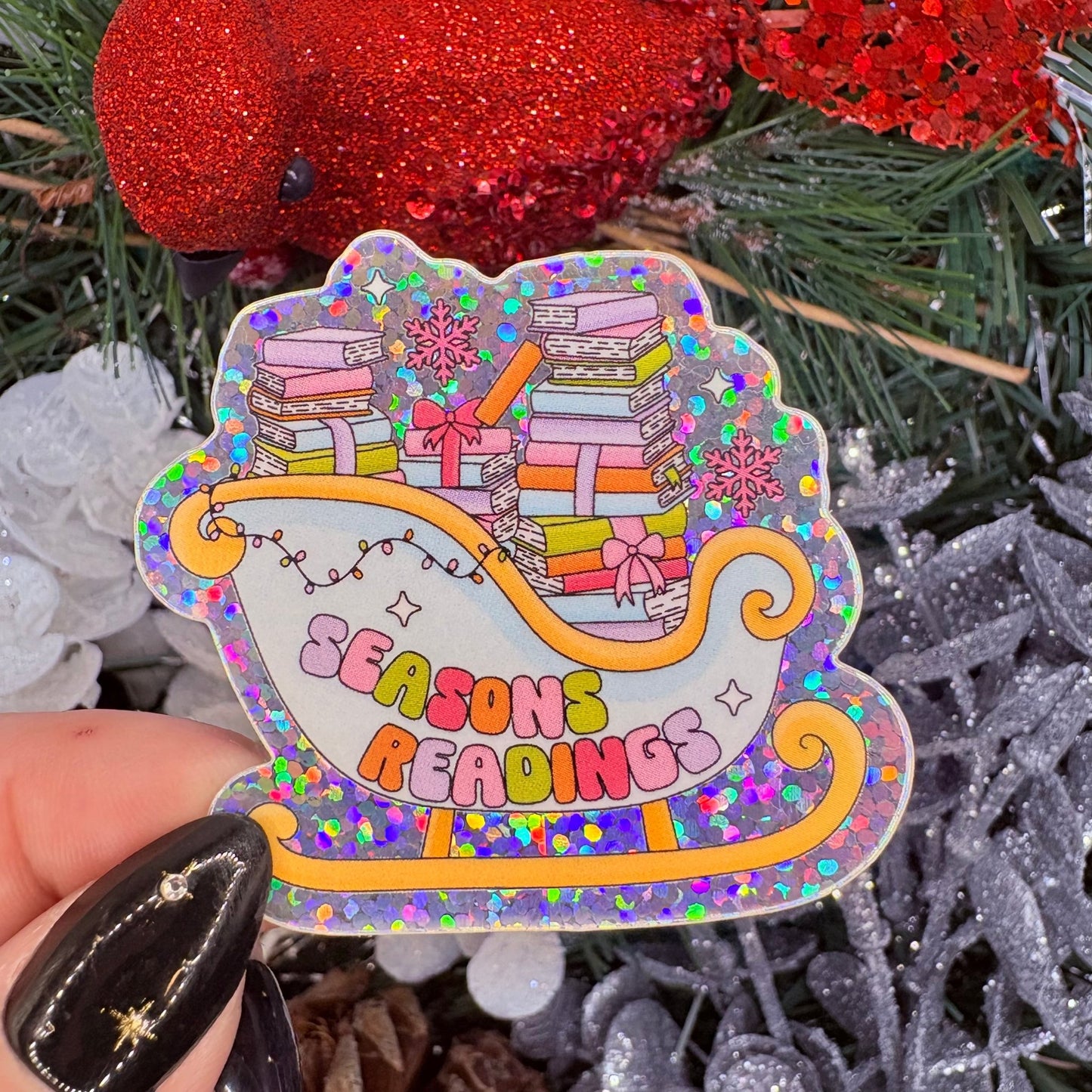 Season's Greetings Glitter Sticker - Awfullynerdy.co