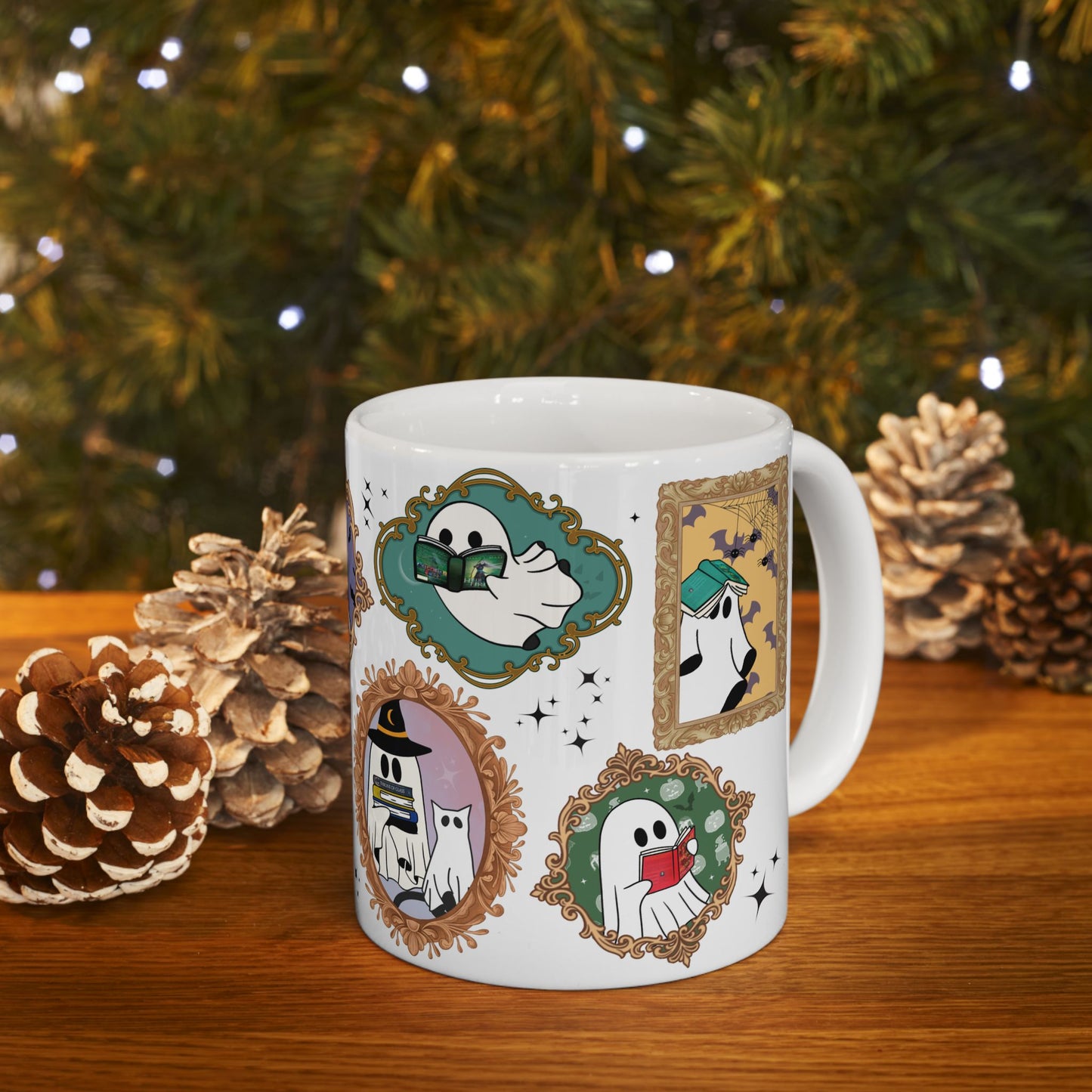 SJM Spooky Season Reading Ghosts Ceramic Mug - Awfullynerdy.co