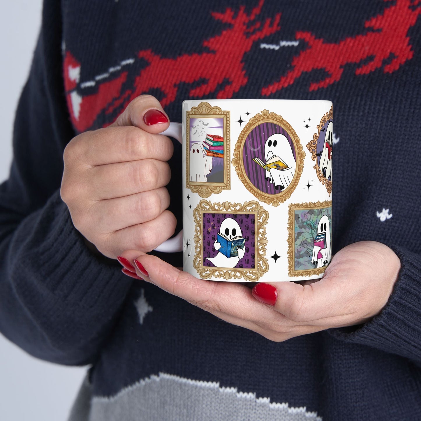 SJM Spooky Season Reading Ghosts Ceramic Mug - Awfullynerdy.co