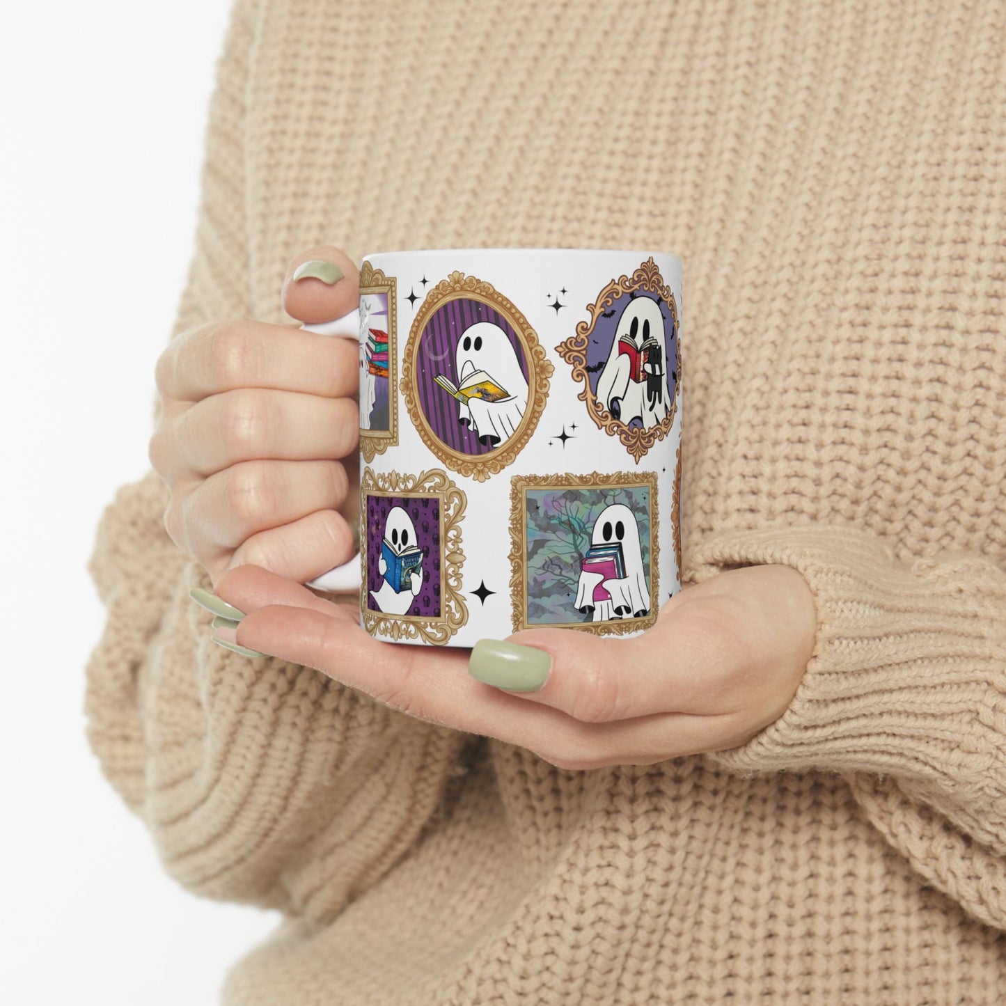 SJM Spooky Season Reading Ghosts Ceramic Mug - Awfullynerdy.co