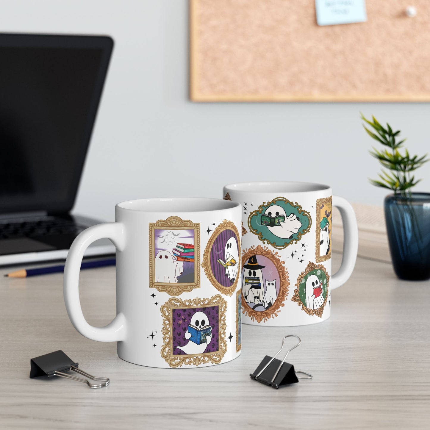 SJM Spooky Season Reading Ghosts Ceramic Mug - Awfullynerdy.co