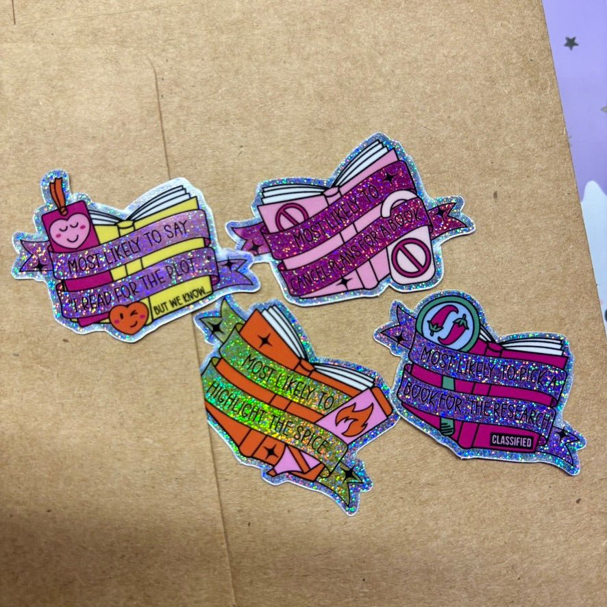Smut Lovers Tropes Books Mini Sticker Bundle - Crushed Glitter Finish - 4 Stickers - Awfullynerdy.co