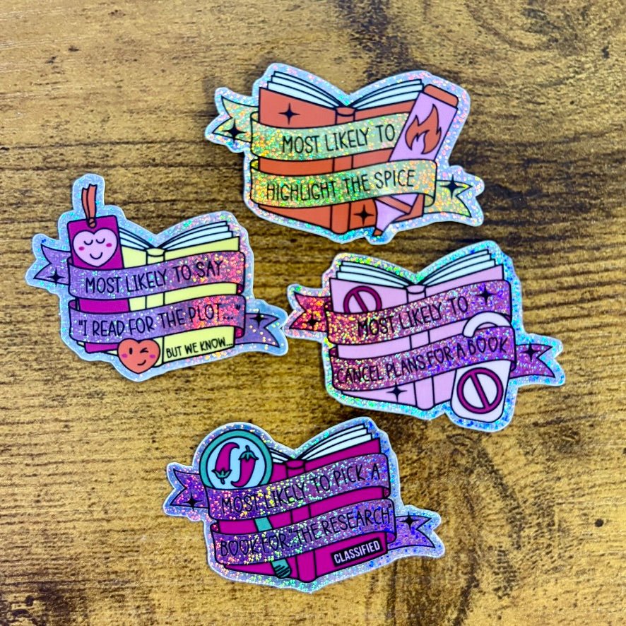 Smut Lovers Tropes Books Mini Sticker Bundle - Crushed Glitter Finish - 4 Stickers - Awfullynerdy.co