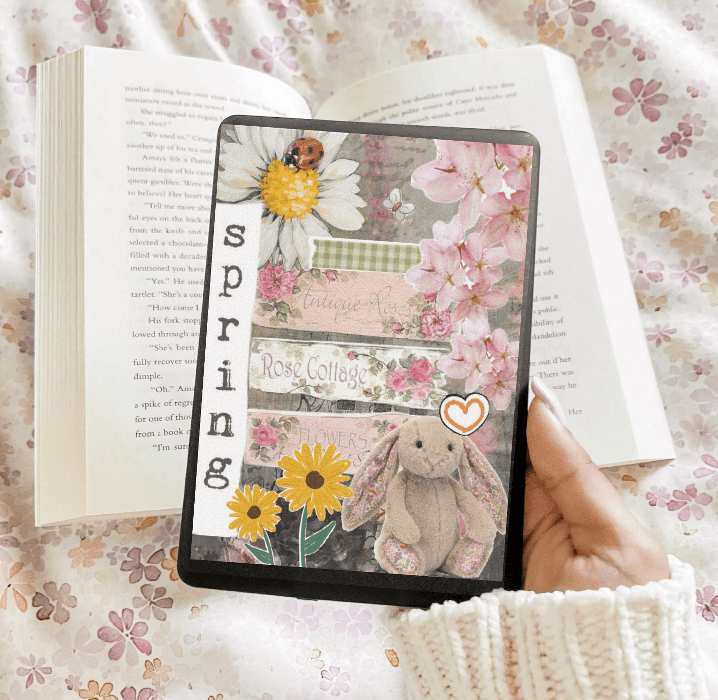Spring Stuffed Bunny Kindle Insert - Three Sizes - Optional Lamination - Awfullynerdy.co