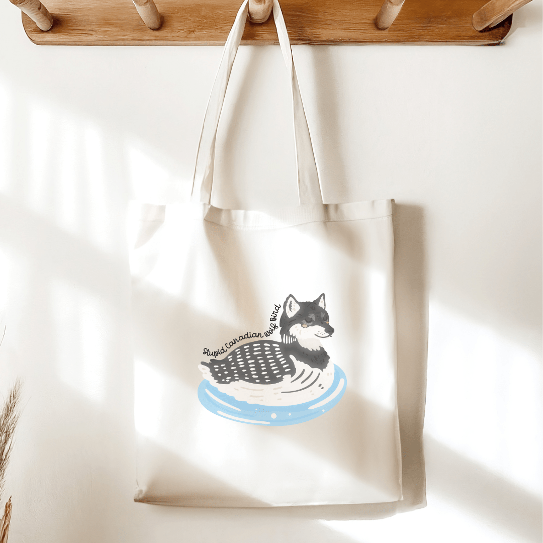 Stupid Canadian Wolf Bird Sublimated Canvas Tote Bag - Awfullynerdy.co
