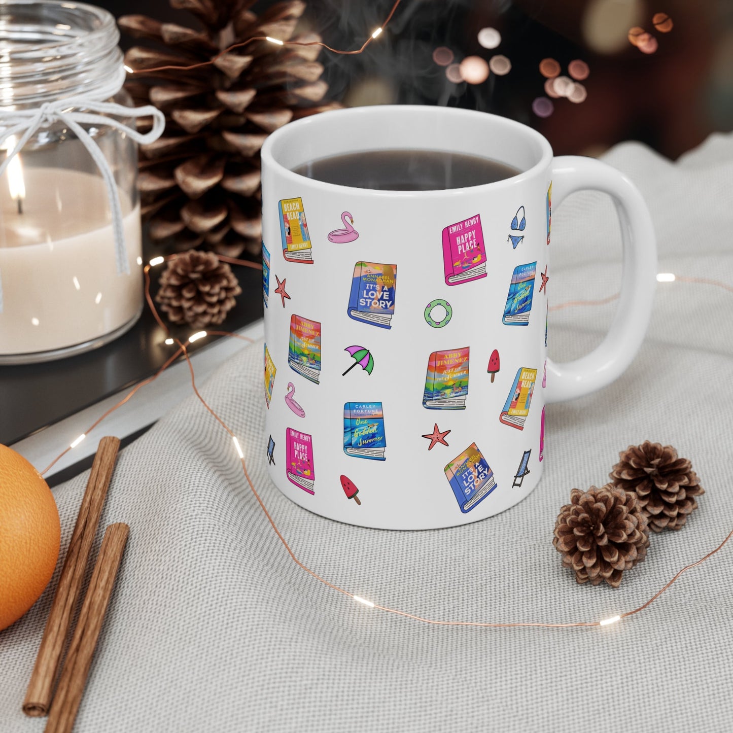 Summer Romance Books Mug – 11oz Book Lover Coffee Cup, Beach Reads Mug, Cute Romance Reader Gift, Bookish Summer Vibes - Awfullynerdy.co