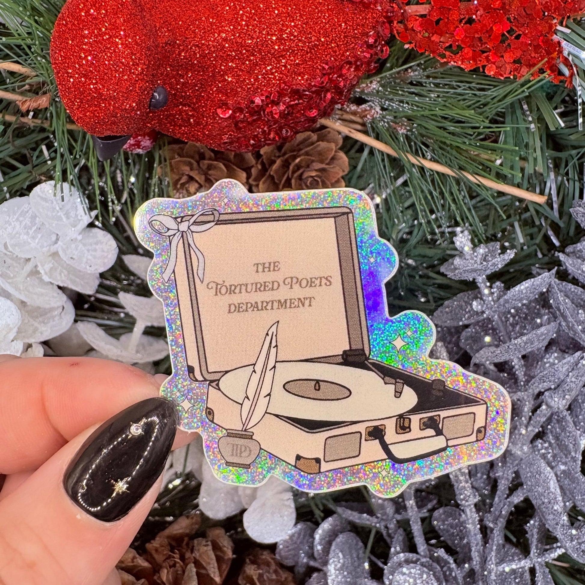 The Tortured Poet's Department Record Player Crushed Glitter Finish Sticker - Awfullynerdy.co