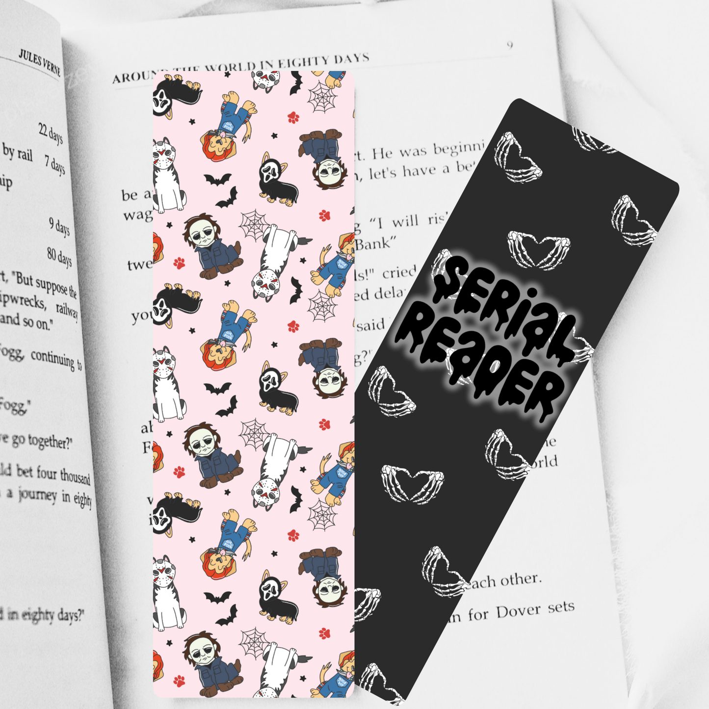 Thriller Movies Inspired Dogs Serial Reader Dual - Sided Cardstock Bookmark - Awfullynerdy.co