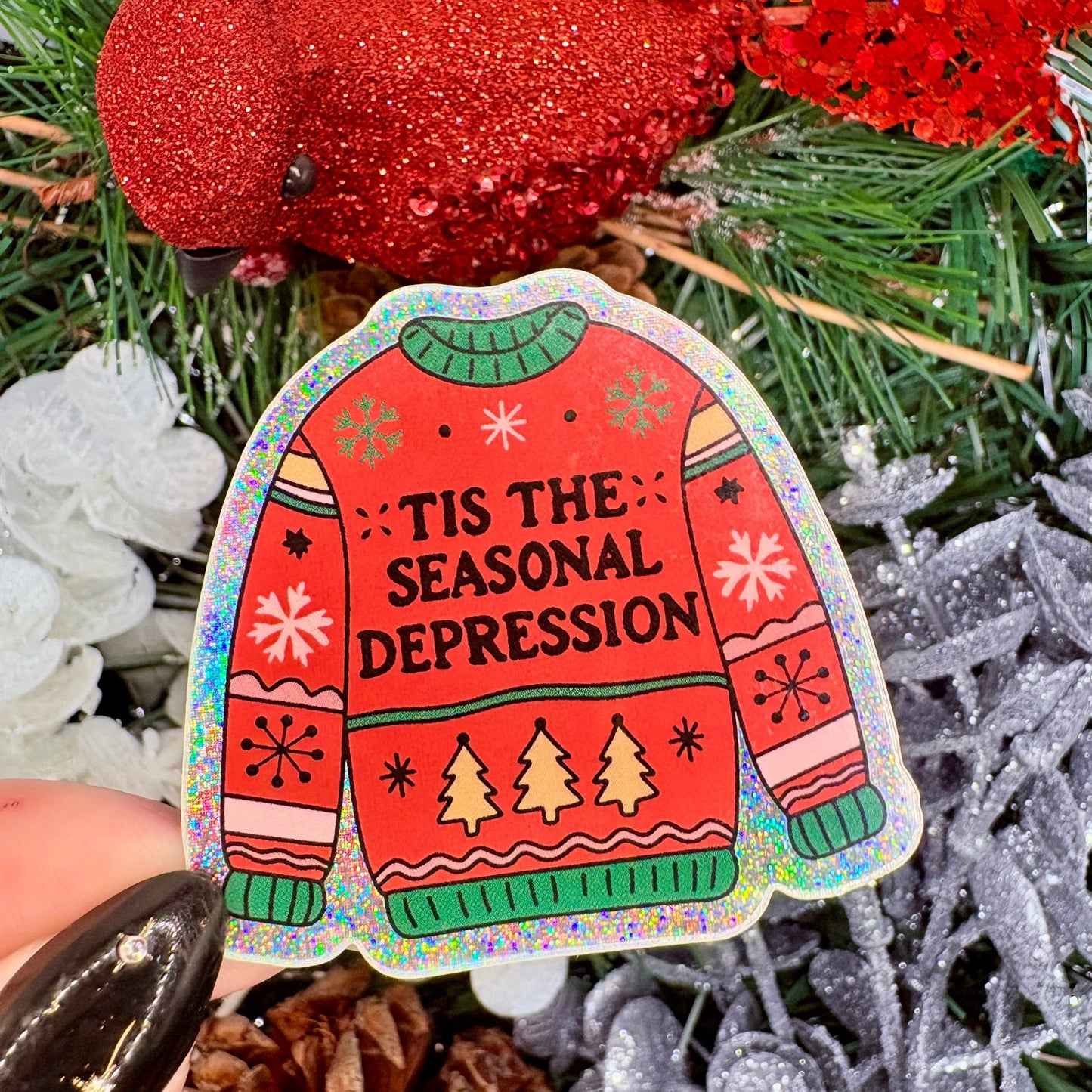 Tis The Seasonal Depression Sweater Holiday Sticker - Awfullynerdy.co