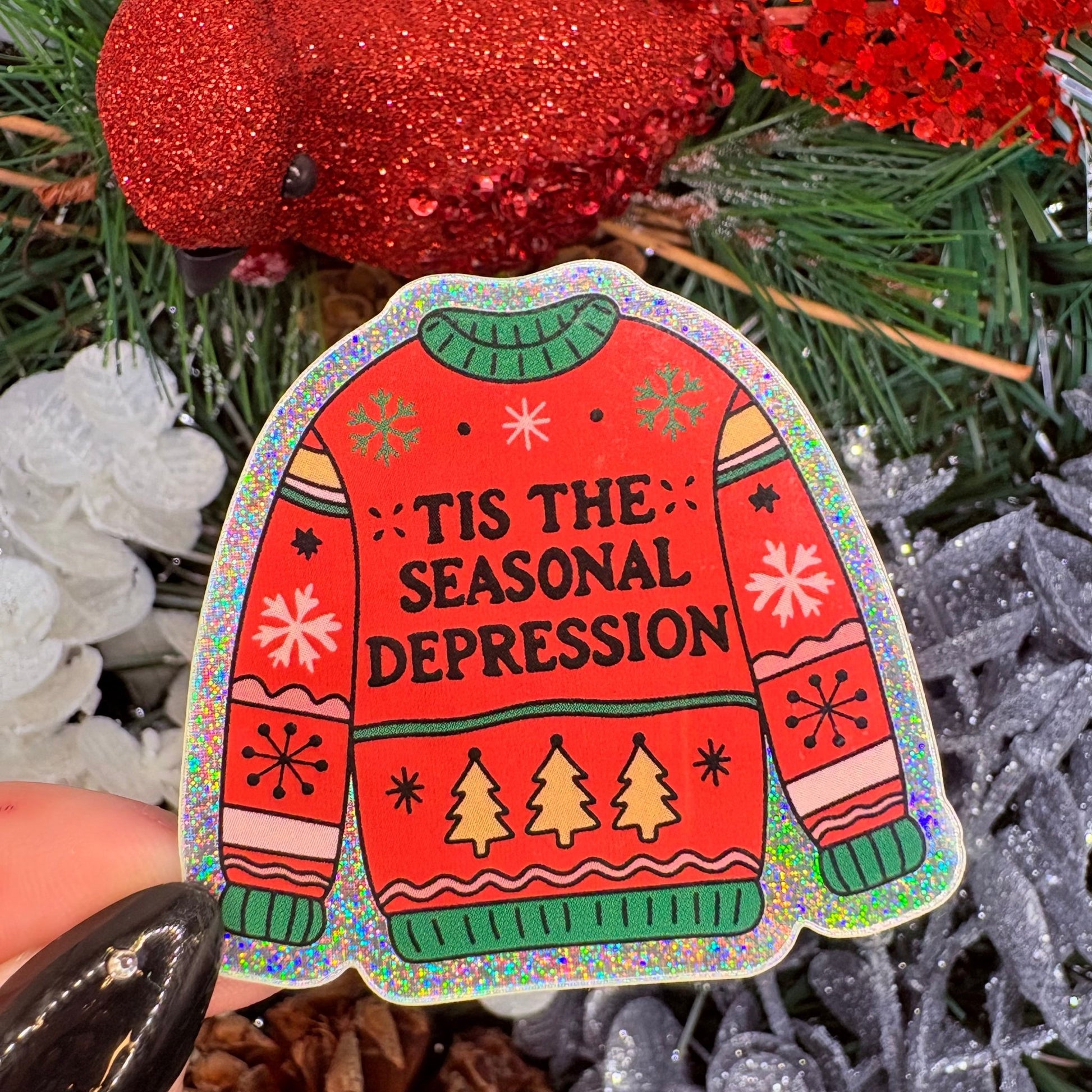 Tis The Seasonal Depression Sweater Holiday Sticker - Awfullynerdy.co