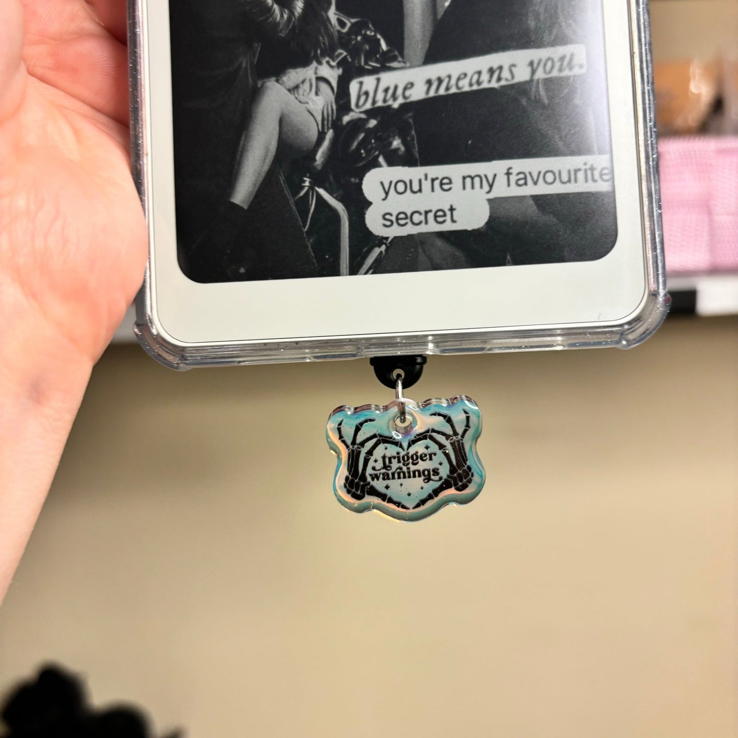 Trigger Warnings Smut Holographic Sparkle USB - C Dust Plug Kindle Charm - Awfullynerdy.co