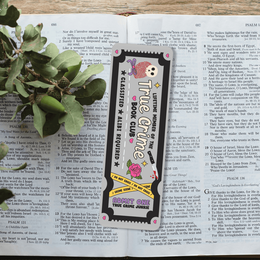 True Crime Book Club Dual - Sided Cardstock Bookmark - Awfullynerdy.co