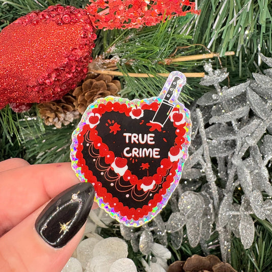 True Crime Cake Glitter Sticker - 2 Inches - Awfullynerdy.co