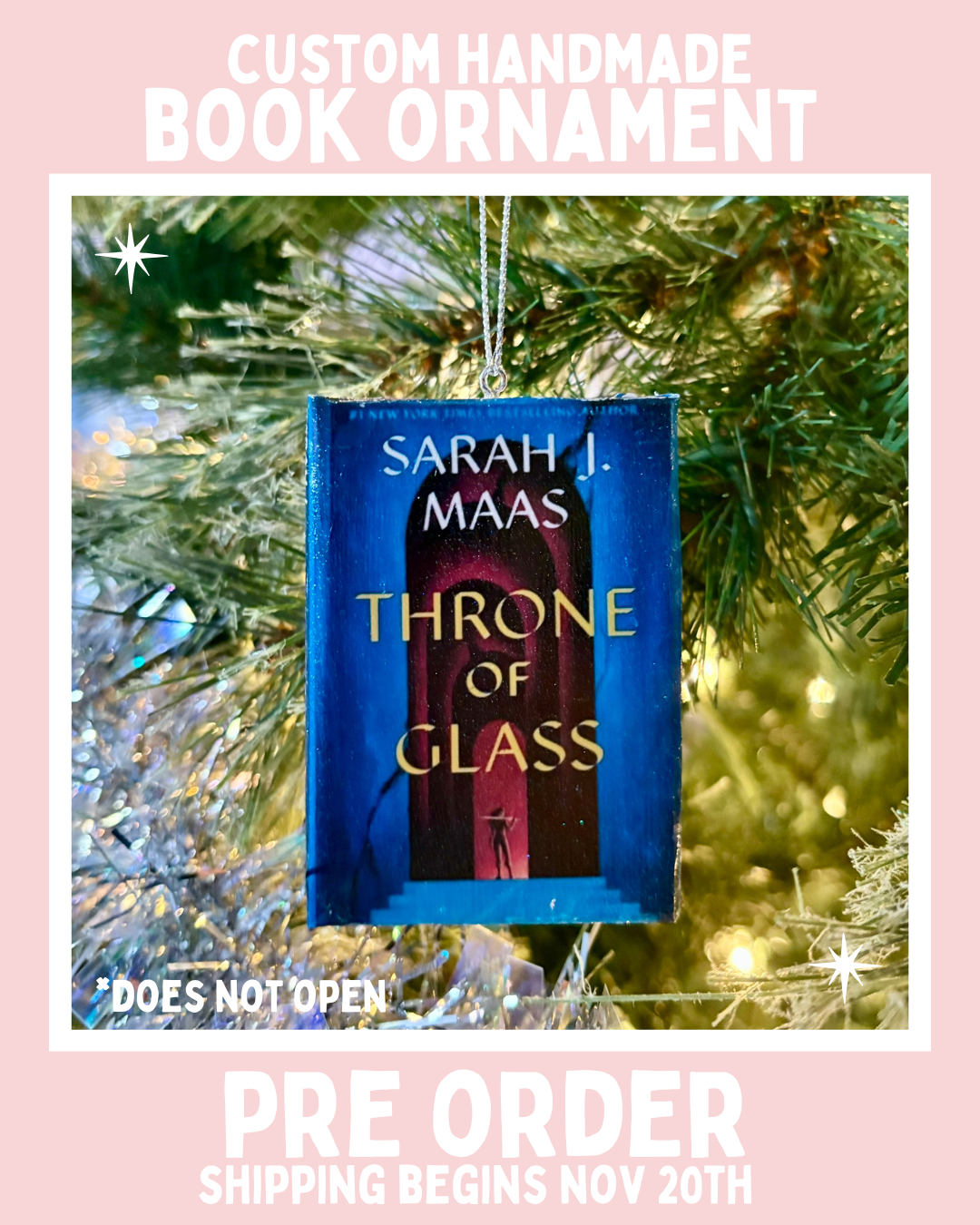 PRE-ORDER Handmade Book Ornament – Sparkle Finish Bookish Christmas Decor