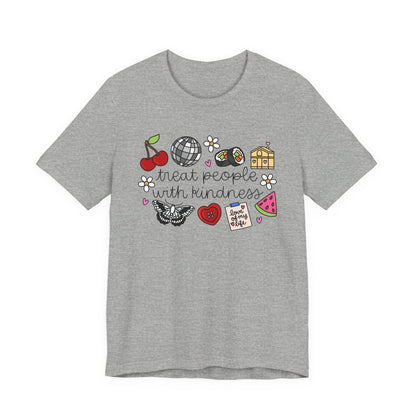 Treat People With Kindness Graphic Tee — Cute Doodle Icons T-Shirt