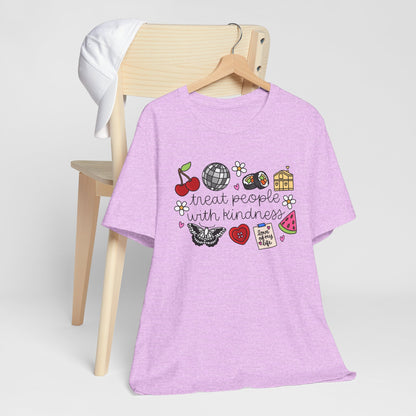 Treat People With Kindness Graphic Tee — Cute Doodle Icons T-Shirt