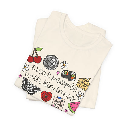 Treat People With Kindness Graphic Tee — Cute Doodle Icons T-Shirt
