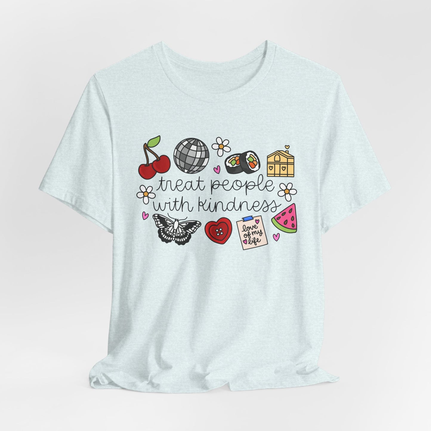 Treat People With Kindness Graphic Tee — Cute Doodle Icons T-Shirt