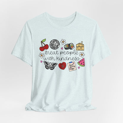 Treat People With Kindness Graphic Tee — Cute Doodle Icons T-Shirt