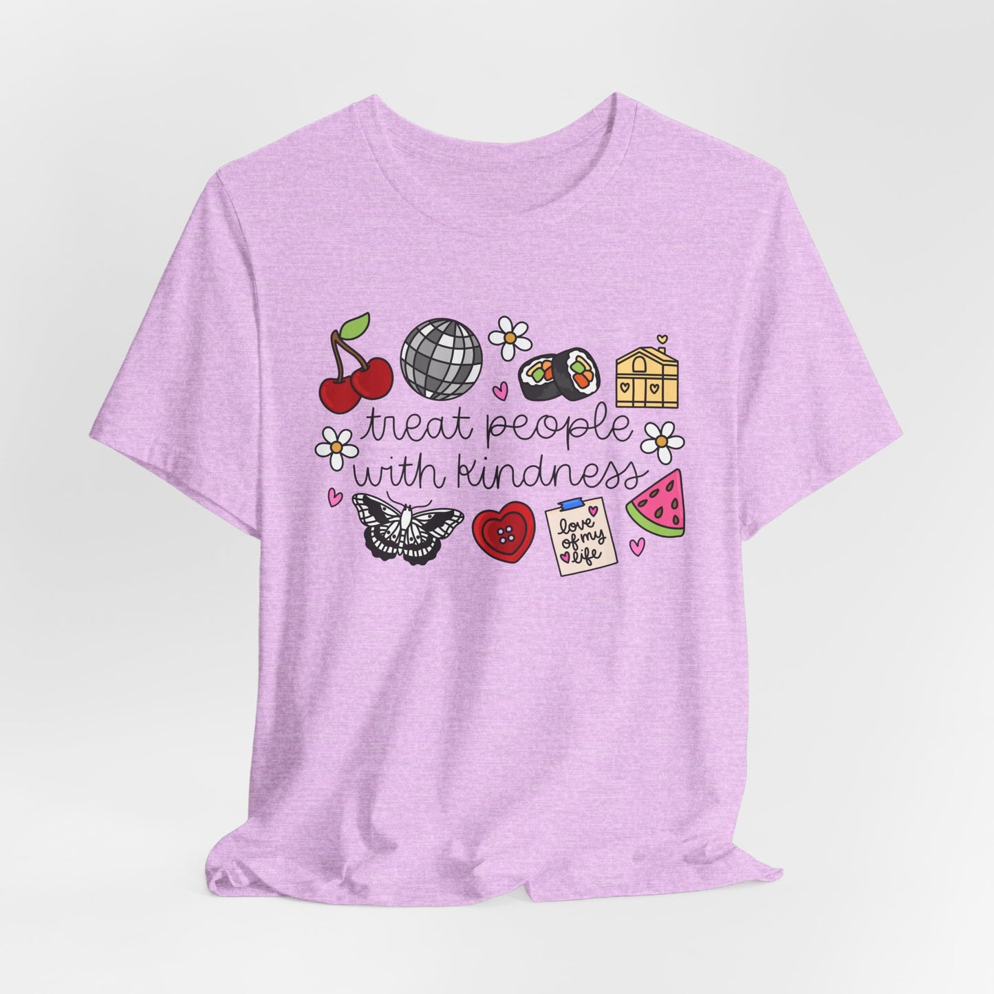 Treat People With Kindness Graphic Tee — Cute Doodle Icons T-Shirt