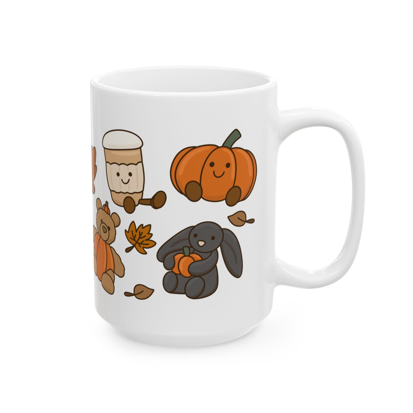 Autumn Friends Ceramic Mug — Cute Pumpkin, Maple Leaf & Cozy Teddy Fall Coffee Cup (11oz/15oz)