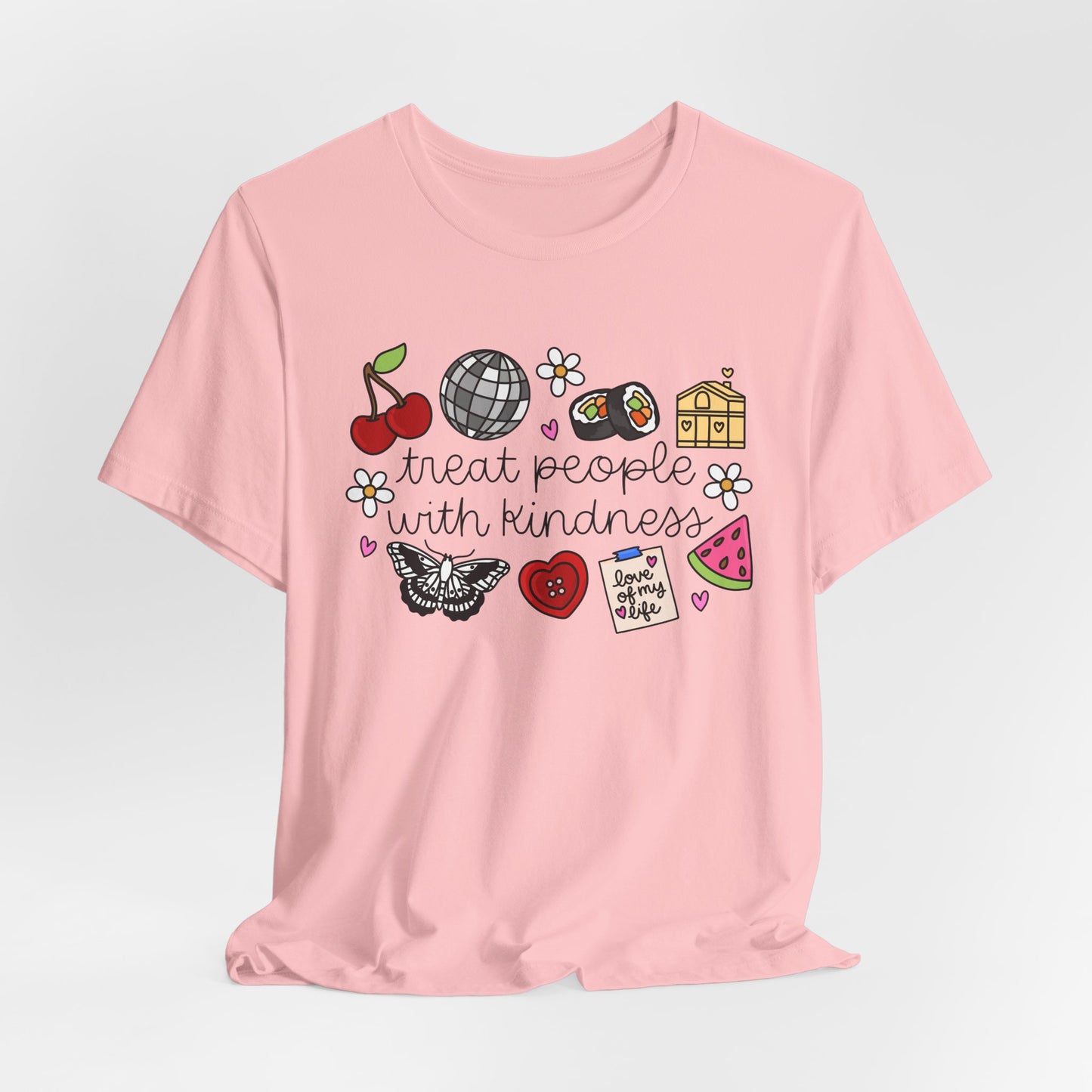 Treat People With Kindness Graphic Tee — Cute Doodle Icons T-Shirt
